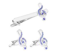 MAGICLULU Ensemble de Boutons de Manchette pour Hommes et Pince à Cravate en Alliage Argenté, Design Note de Musique, Finition Délicate, Style Classique, pour Tenue Professionnelle