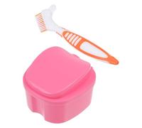 MAGICLULU Ensemble Portable pour Prothèses Dentaires Boîte de Rangement Rose, Brosse Souple Orange pour Dentier, Kit Compact et Léger Voyage, Camping et Soins Bucco-dentaires