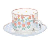 MAGICLULU Ensemble Tasse à Café et Soucoupe en Verre Tulipe 180ml Design Ergonomique Simple et Élégant pour Thé de L'après-midi