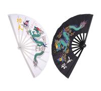 MAGICLULU Éventail Pliant Chinois Traditionnel en Plastique Léger Motif Dragon, 2 Pièces pour Performances de Kung-fu et Danse sur Scène, Ventilateur Rafraîchissant
