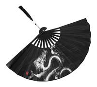 MAGICLULU Éventail Pliant en Soie Noir Style Rétro Chinois Motif Dragon, Matériau Plastique Robuste et Tissu Soie, Présent Décoratif pour Fête ou Festival