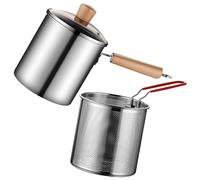 MAGICLULU Friteuse Inoxydable 3l avec Panier en Acier Inox 304 Poignée Bois Multifonction Cuisson Friture Domestique