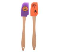 MAGICLULU Grattoir en Silicone Spatule à Crème Ergonomique 2 Pièces Manche en Bois Orange Design Halloween Classique pour Ustensile Cuisine et Pâtisserie Confortable