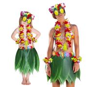 MAGICLULU Jupe Hawaïenne en Feuilles Artificielles Taille Adulte Ensemble 4 Pièces Coloré Soutien- Plastique Lunettes Ananas et Accessoires Tissu Tenue Festive pour Fêtes Luau et