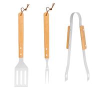 MAGICLULU Kit D’ustensiles pour Barbecue en Acier Inoxydable 3 Pièces Manches en Bois de Chêne, Paquet de Rangement Oxford Kaki, Outils Barbecue D'extérieur Résistants la Chaleur
