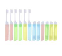 MAGICLULU Lot de 12 Brosses à Dents Pliables Jetables en Nylon et Pp, Mini Taille Portable Étui, Poils Souples, pour Camping et Usage Domestique Couleur Aléatoire
