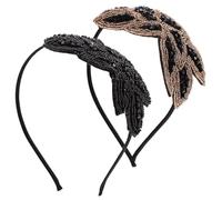 MAGICLULU Lot de 2 Bandeaux pour Femme Rétro en Strass et Perles, Couleurs Noir et Doré Pâle, Accessoire Coiffure Élégant pour Soirées, Fêtes et Costumes, Couvre-chefs Scintillants Boho