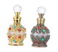 MAGICLULU Lot De 2 Bouteilles De Parfum Vides en Verre 15 ML Bille Décorative en Alliage Cuivre Antique Et Doré Contenants De Parfum Rechargeables pour Voyage Et Loisirs
