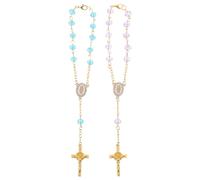 MAGICLULU Lot de 2 chapelets Suspendus au rétroviseur de Voiture, Ornement catholique avec Croix et médaille de la Vierge - Pendentif à Perles Bleues et Violettes pour rétroviseur de Voiture