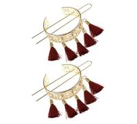MAGICLULU Lot de 2 Épingles à Cheveux Creuses Style Rétro en Alliage Rouge Franges, Accessoire Pratique pour Chignon Lors de Performances et Banquets