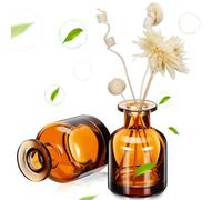 MAGICLULU Lot de 2 Flacons Diffuseurs Ronds en Verre Ambré 150 ML sans Feu Bâtonnets Rechargeables pour Huiles Essentielles Diffuseur D’Ambiance Polyvalent pour Maison Bureau et Voiture