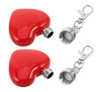 MAGICLULU Lot de 2 Mini Flasques en Acier Inoxydable 30 Ml Rouge Forme Cœur Porte-clés et Clip Suspendre, Flasque de Poche pour Randonnée, Festivals et Accessoires Vin Élégants