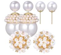 MAGICLULU Lot de 2 Paires de Boucles d'Oreilles en Perles de Fleur, Clous en Argenté Doré Arrière en Perle, Légères et Élégantes, Bijoux pour Femmes, Mariage et Usage Quotidien, Présent