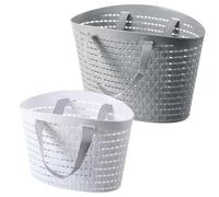 MAGICLULU Lot de 2 Paniers en Plastique Ajouré Petits et Moyens Blanc et Gris Paniers à Linge Portables Évacuation D'eau Bac de Rangement Pratique pour Salle de Bain et Chambre