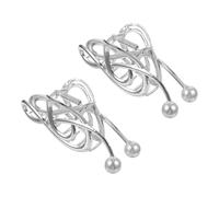 MAGICLULU Lot de 2 Pinces à Cheveux Métal Argenté Forme Note de Musique Perles, Griffes pour Cheveux Fins et Épais, Accessoires Coiffure Femme Polyvalents Élégants