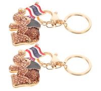 MAGICLULU Lot de 2 Porte-Clés Éléphant Dorés avec Strass Colorés Pendentif Drapeau Thaïlandais Breloques Décoratives pour Clés de Bureau et Paquet à Main Accessoire Souvenir de Voyage