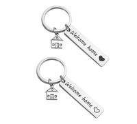 MAGICLULU Lot de 2 Porte-clés Pendentifs « Bienvenue la Maison » en Acier Inoxydable, Accessoires de Paquet Robustes et Élégants, Porte-clés de Paquet pour Pendaison de Crémaillère