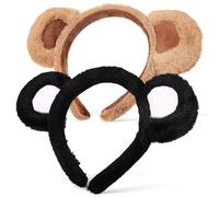 MAGICLULU Lot de 2 Serrage-têtes Oreilles D'ours en Peluche Douce, Couleurs Camel et Noir-rose, Élastiques Unisexes, Accessoires Cosplay et Fête pour Garçon et Filles et Adultes, Bandeaux