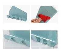 MAGICLULU Lot de 2 Supports Muraux Adhésifs Bleus Grand Format pour Téléphone et Tablette avec 4 Crochets Support Mural de Charge Antidérapant Rangement Mural Multifonction pour Salle de