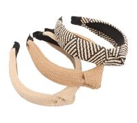 MAGICLULU Lot de 3 Bandeaux Larges en Paille Tissée à Nœud Croisé, Serrage-tête Fait Main en Raphia Naturel Blanc, Noir et Marron, Bandeaux Confortables pour Filles et Femmes, Accessoires