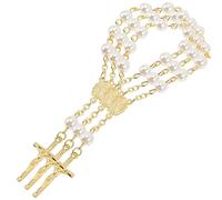 MAGICLULU Lot De 3 Bracelets Pour Femmes Pendentifs Colliers De Perles Catholiques Chapelet Bracelets De Perles Collier De Croix De Communion En Or Bracelet À Breloques En Croix