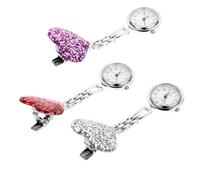 MAGICLULU Lot de 3 Montres Infirmières en Alliage Couleur Pourpre, Montres à Quartz de Cœur, Miroir en Verre, Facile à Porter, pour Étudiants et Personnel Infirmier Couleur Aléatoire