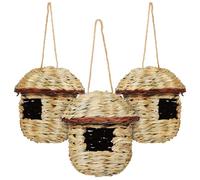 MAGICLULU Lot de 3 Nichoirs à Oiseaux en Paille Résistants pour Intérieur et Extérieur, Petit Nid Rustique pour Chardonnerets et Colibris