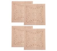 MAGICLULU Lot de 4 Appliques Murales Carrées en Bois Sculpté Non Peint 10X10 CM Incrustations Décoratives en Bois pour Meubles Soi-Même Décoration Intérieure pour Portes Armoires Murs et