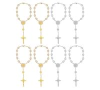 MAGICLULU Lot de 4 bracelets chapelet catholiques : breloques en forme de croix, crucifix, bracelets de perles pour baptême, bijoux religieux, communion, mariage, cadeaux pour hommes et femmes