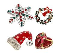 MAGICLULU Lot de 4 Broches de Noël en Cristaux Décoratives et Créatives, Épingles à Vêtements Festives, Motifs Flocon, Cœur, Chapeau et Cloche, Accessoires Mode pour Tenue Hivernale Festive