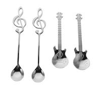 MAGICLULU Lot de 4 cuillères à café en acier inoxydable, motif guitare, notes de musique, pour le thé, le dessert, la musique créative, pour mélanger les boissons
