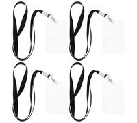 MAGICLULU Lot de 4 Set de Sets de Porte-badges Transparents Verticaux en Pvc avec Lanière, Étui Étanche Double Face pour Cartes D'identité, Cartes de Travail et Badges, Accessoire Léger