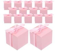 MAGICLULU Lot de 50 Set de Boîtes à Bonbons en Papier Kraft Kraft Naturel 8x8x5 Cm, Ruban Rose, Boîte Présent Portable pour Mariage Fête Saint-valentin, Emballage Pâtisserie Élégant