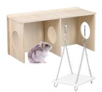 MAGICLULU Maison en Bois pour Hamster avec Balançoire, Design Chambre Confortable, Matériaux Bois et Acier Inoxydable, pour Écureuils et Chinchillas