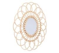 MAGICLULU Miroir De Suspension Nordique Miroir Rond en Rotin Tressé Petit Vrai Miroir De Maquillage avec Lumières Miroir Cosmétique Suspendu Miroir Décoratif pour Chambre Salle Kaki Un Verre