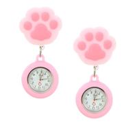 MAGICLULU Montre à Clip Infirmière 2 Pièces Soft Toy Rose Motif Patte de Chat, Montre Suspendue à Gousset Cordon Rétractable, pour Médecin et Élève, Cadran Large Facile à Lire