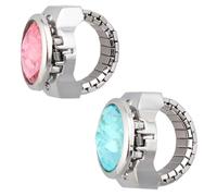 MAGICLULU Montres à Doigt à Clapet Lot de 2, Montres Bagues Quartz Couverture, Taille Ajustable 4,8-6 CM, Couleurs Assorties Bleu Lac et Rose, Accessoires Mode Féminins Élégants pour Tenue