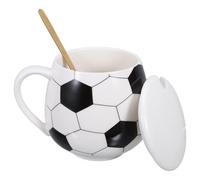 MAGICLULU Mug en Céramique de Ballon de Football avec Couvercle et Cuillère Tasse à Café de 301-400 Ml pour Bureau Maison et Fans de Football Mug Décoratif et Pratique