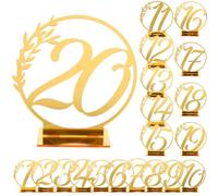 MAGICLULU Numéros de Table Mariage en Acrylique Doré 1-20 Support Base, 10x10,5 Cm, Décoration Élégante pour Réception, Fête et Cortège Nuptial - Cartes Numéros Table Élégants Solide