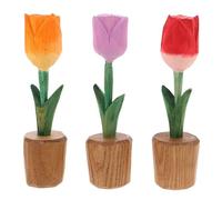MAGICLULU Ornement Décoratif Artisanal en Bois Sculpté de Tulipe 3 Pièces Centre de Table Floral en Bois, Léger Portable, Style Rustique, Fête des Mères Décoration Intérieure