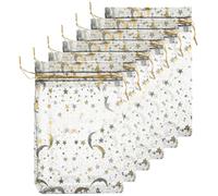MAGICLULU Paquet à Cordon en Organza Transparent 10x15 Cm 100 Pièces Paquet à Bijoux Noirs Étoiles et Lunes Dorées Présents pour Mariage Fête et Rangement Bonbons