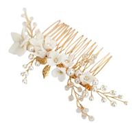 MAGICLULU Peigne à Cheveux en Alliage Doré Perles Blanches de Fleur pour Mariage, Accessoire Léger et Solide, pour Soirées Spéciales et Mariées Élégantes