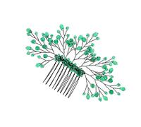 MAGICLULU Peigne à Cheveux Feuille en Cristal Vert, Accessoire Mariage Élégant, Décoration Coiffure pour Femme, Ornement pour Soirée et Cérémonie, Coiffe Baroque Raffinée, Accessoire