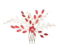 MAGICLULU Peigne à Cheveux Rouge pour Mariée, Accessoire de Coiffure Mariage Strass et Perles, Épingle Latérale Décorative pour Femmes, Cérémonie et Occasions Spéciales