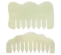 MAGICLULU Peigne de Massage Gua Sha en Jade Naturel, Lot de 2, Outil Multifonction pour Gratter et Stimuler le Cuir Chevelu, Soin Détente Corps et Visage, Accessoire Bien-être Cheveux