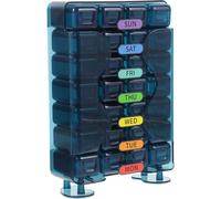 MAGICLULU Pilulier Hebdomadaire Portable 28 Compartiments Étanche, Organisateur Compact pour Voyage et Maison, Distributeur Multi-réseaux Bleu Marine, Rangement Remède Matin Midi Soir
