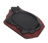 MAGICLULU Poêle Teppanyaki en Fer Noir Plateau en Bois, Plaque de Grillade sans Bavure et Bords Lisses pour Steak, pour Maison et Housewarming