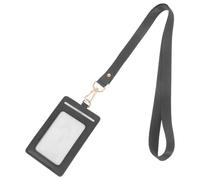 MAGICLULU Porte-badge D'identification Réutilisable en Pu avec Lanière Noire et Pochette Rigide pour Carte Professionnelle des Travailleurs et Employés