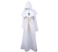 MAGICLULU Robe de Moine Médiévale Blanche à Capuche L, Cape Renaissance pour Cosplay Halloween, Costume Prêtre Homme, Tenue de Cosplay Druide et Fête Costumée