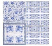 MAGICLULU Serviettes Jetables en Papier Très Absorbantes et Résistantes la Décoloration 120 Pièces à Motifs Floraux Vintage Bleu et Blanc Thé de L'après-midi et Réceptions